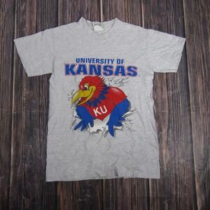 Vintage Kansas Jayhawks Shirt Adult Medium Gray NCAA College Nutmeg Graphic 90s